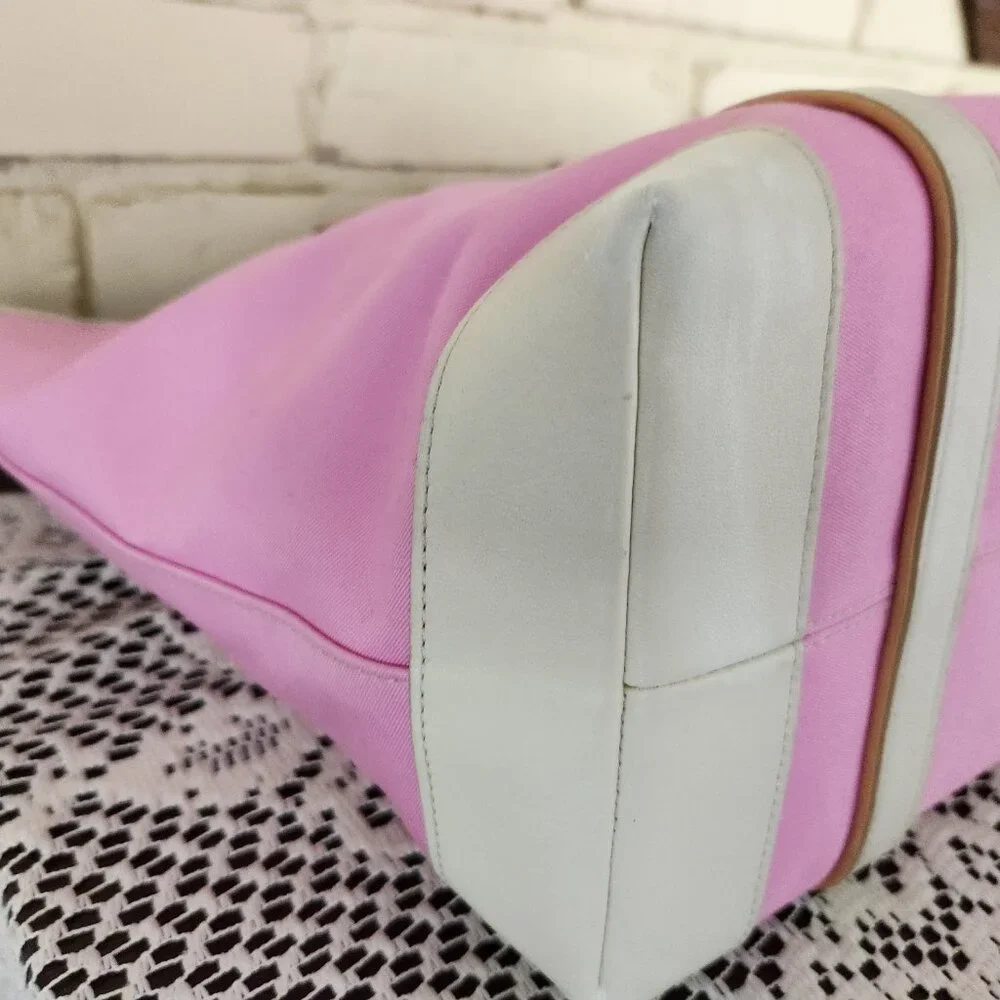 Vintage Coach Hampton Pink & White Leather Shoulder Bag Tote Purse